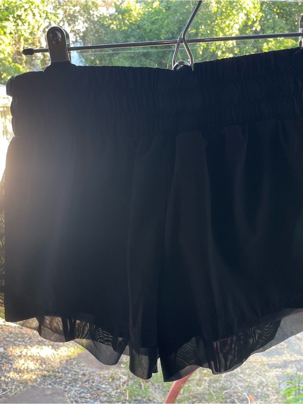 Black Sheer Overlay Elastic Waist Shorts